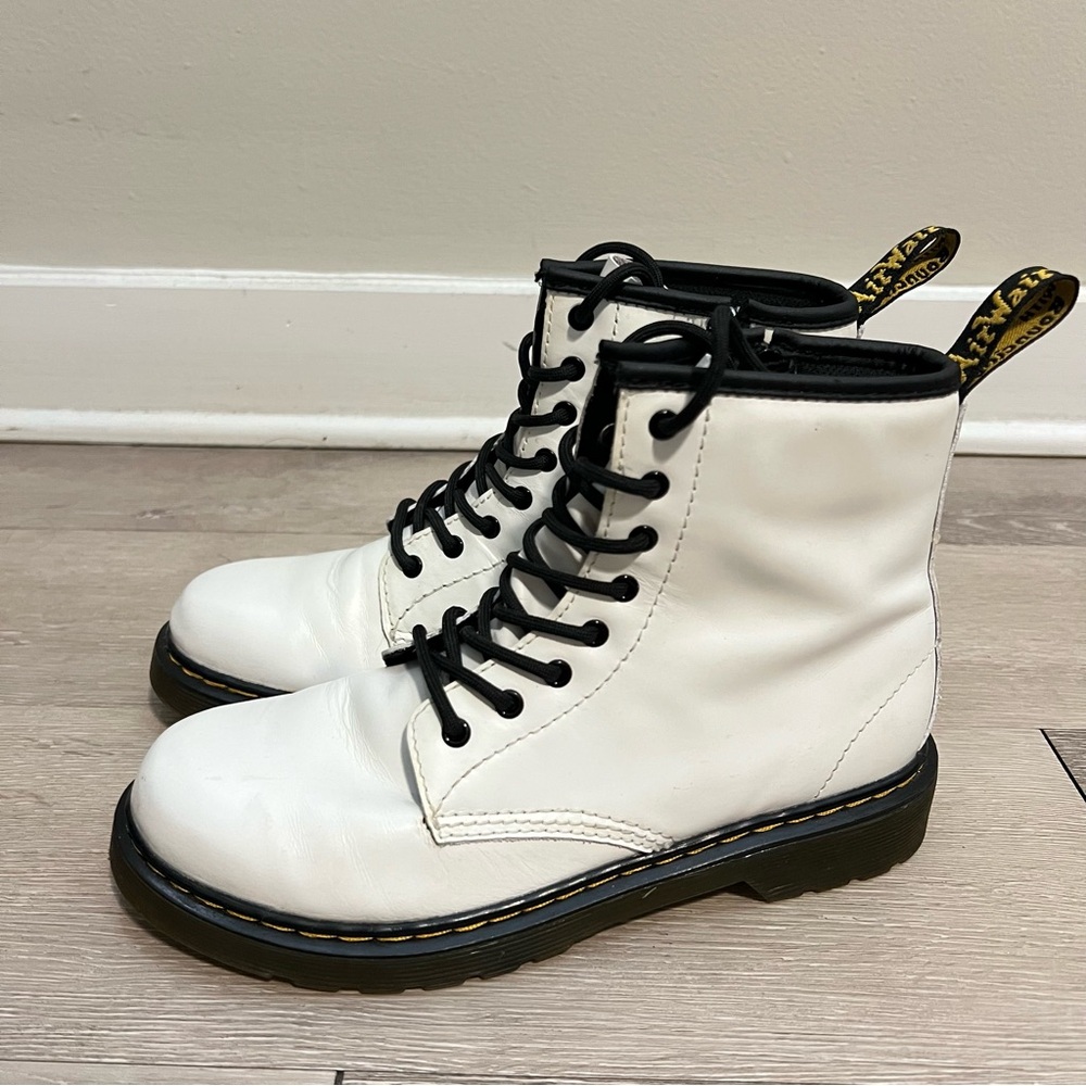 Dr Martens 1460 Lace Up Zip White Leather Combat Boots Kid's Size 4 Preowned